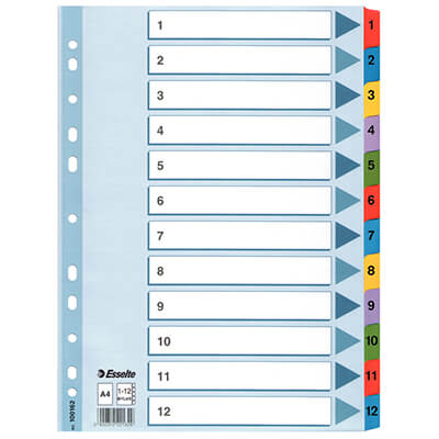 Índex cartró A4 Esselte mylar del 1-12