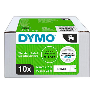 Pack 10 cintes Dymo D1 12 mm negre/blanc