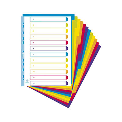 Juego 12 separadores PP A4+ Exacompta
