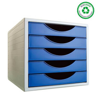 Módulo 5 cajones gris/azul opaco apilable