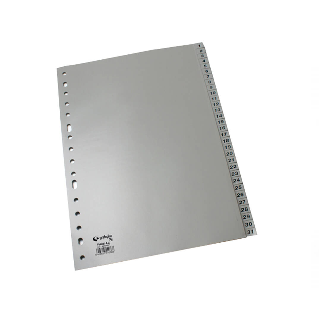 Separadores numéricos 1-31 A4 PP 16 taladros  gris