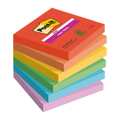 6 bloc POST-IT® Super Sticky Playful 76x76mm