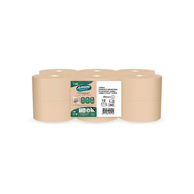 Fardo 12 rollos papel higiénico Amoos Jumbo 2capas