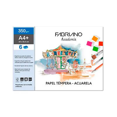 Pack 6 aquarel·la tempera Fabriano A4+ 350g llis