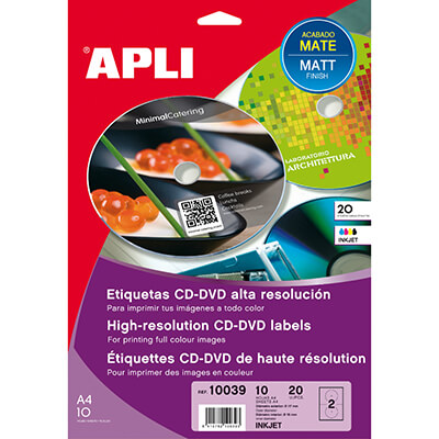 Etiquetes cd/dvd 117mm mat 10 fulls