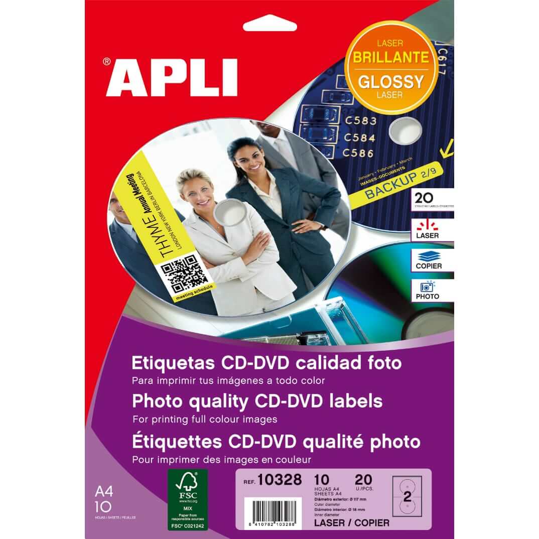 Etiquetas cd/dvd glossy para impresoras láser