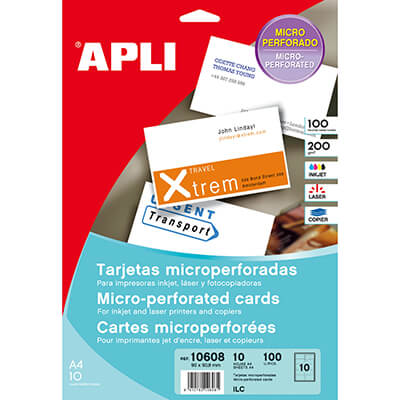 Tarjetas 90x50,8mm 200g microperforadas 100u