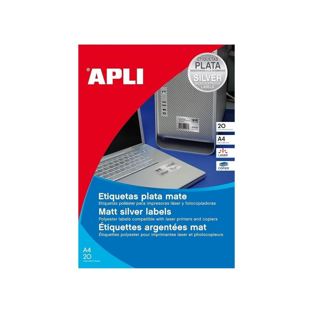 Etiquetas Apli metalizadas plata A4 100 hojas