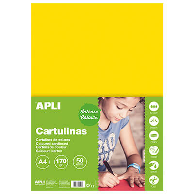 Pack 50 cartulinas A4 170g amarillo