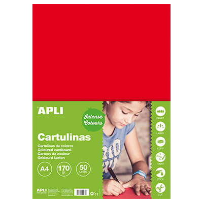 Pack 50 cartulinas A4 170g rojo